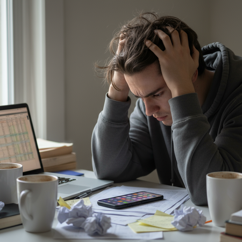 make him look realisticly stresseed